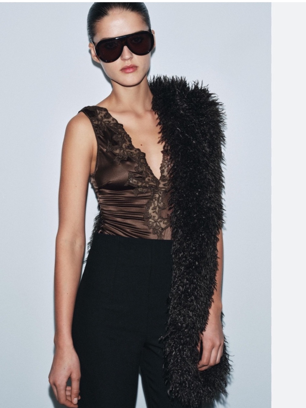 New with tags! Zara Sleeveless Lace-Trim Satin Bodysuit